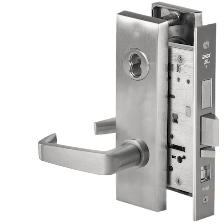Best Grade 1 Office Mortise Lock, 15 Lever, M Escutcheon, SFIC Housing Less Core, Satin Chrome Finish, Fi 45H7AB15M626